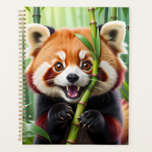 Niedlicher Roter Panda im Kawaii-Stil mit einem gr Planer