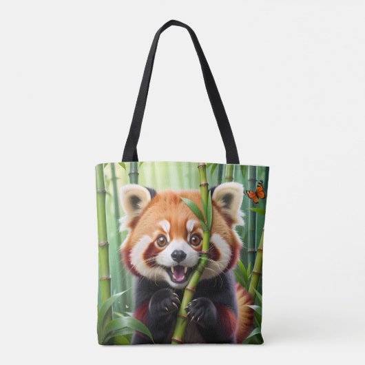 Niedlicher Roter Panda im Kawaii-Stil mit einem gr Tasche (Rückseite)