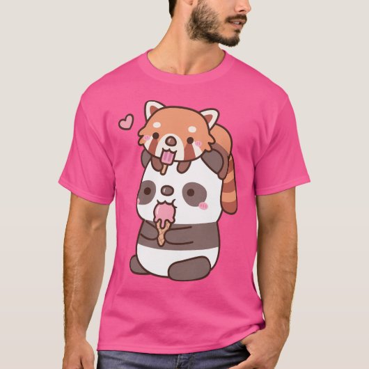 Niedlicher roter Panda und Panda, die Eiscreme für T-Shirt (Vorderseite)