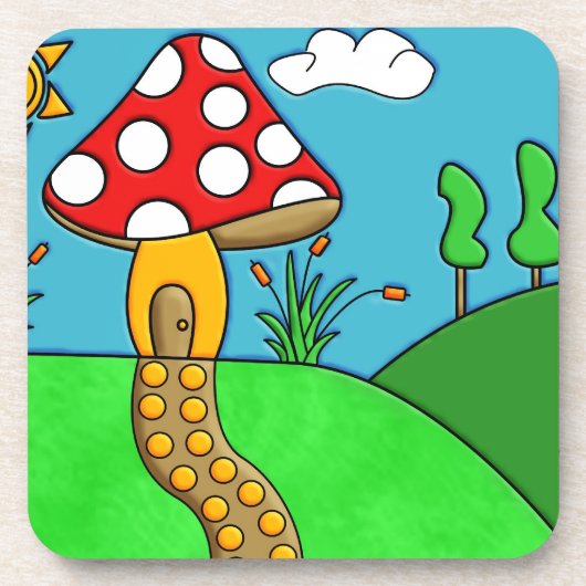 niedlicher roter Pilz Getränkeuntersetzer (Vorderseite)