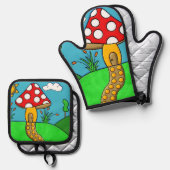 niedlicher roter Pilz Ofenhandschuh & Topflappen-Set (Vorderseite/Rückseite)