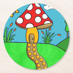 niedlicher roter Pilz Runder Pappuntersetzer