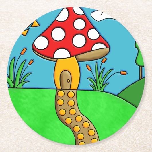 niedlicher roter Pilz Runder Pappuntersetzer (Vorderseite)