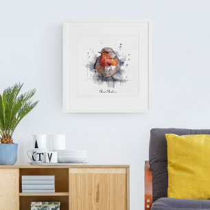 Niedlicher Roter Robin in Aquarellfarbe Poster