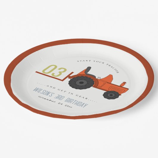 Niedlicher roter Rosttracker Kinder jeden Geburtst Pappteller (Schrägansicht)