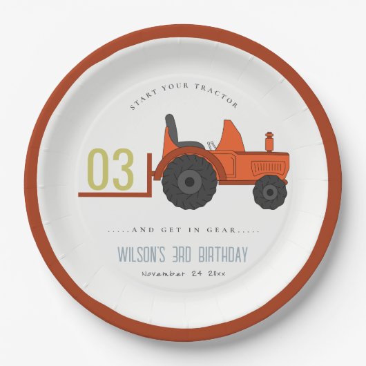 Niedlicher roter Rosttracker Kinder jeden Geburtst Pappteller (Vorderseite)