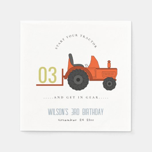 Niedlicher roter Rosttracker Kinder jeden Geburtst Serviette (Vorderseite)