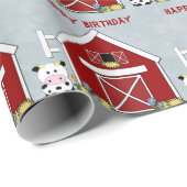 Niedlicher Roter Stall, Kuhfarm, Geburtstag nach M Geschenkpapier (Rolleneckpunkt)