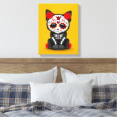Niedlicher Roter Tag der Toten Katze, gelb Leinwanddruck (Insitu (Schlafzimmer))
