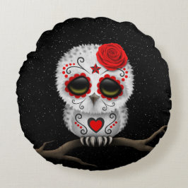 Niedlicher Roter Tag der Toten Schädelknochen Rundes Kissen