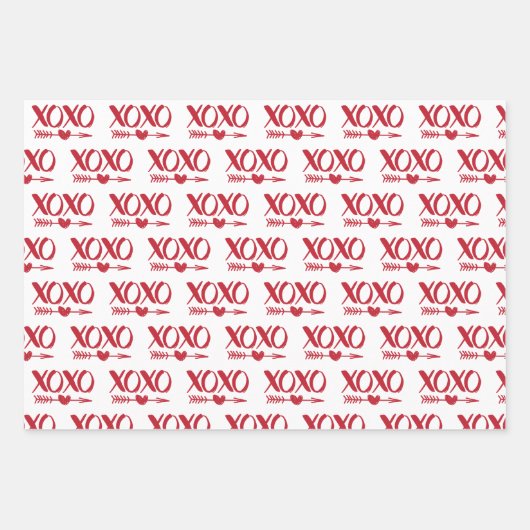 Niedlicher Roter und Weißer XOXO Herz - Valentinst Geschenkpapier Set (Vorderseite)