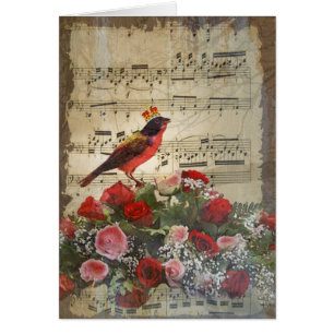 Niedlicher Roter Vogel und Vintages Musikblatt