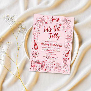 Niedlicher, roter Weihnachtscocktail Party Doodle Einladung