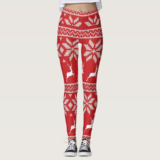 Niedlicher Roter Weißschneeflocken Leggings (Vorderseite)