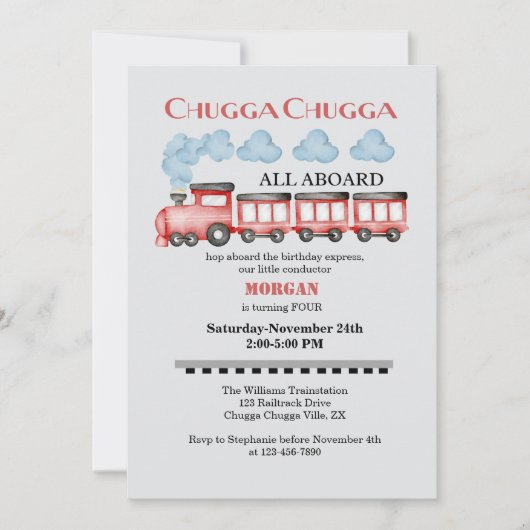 Niedlicher Roter Zug mit Wasserfarbe in jedem Alte Einladung (Vorderseite)