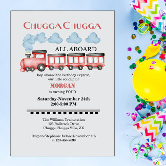 Niedlicher Roter Zug mit Wasserfarbe in jedem Alte Einladung