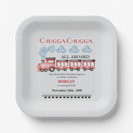 Niedlicher Roter Zug mit Wasserfarbe in jedem Alte Pappteller (Vorderseite)