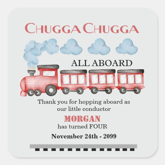 Niedlicher Roter Zug mit Wasserfarbe in jedem Alte Quadratischer Aufkleber (Vorderseite)