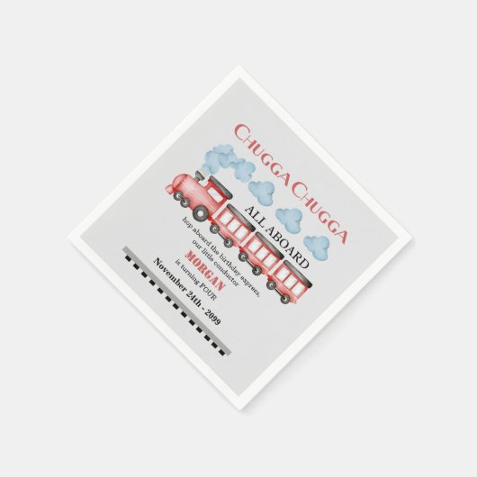 Niedlicher Roter Zug mit Wasserfarbe in jedem Alte Serviette (Ecke)