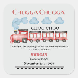 Niedlicher Roter Zug Wasserfarbe 2. Geburtstag Quadratischer Aufkleber