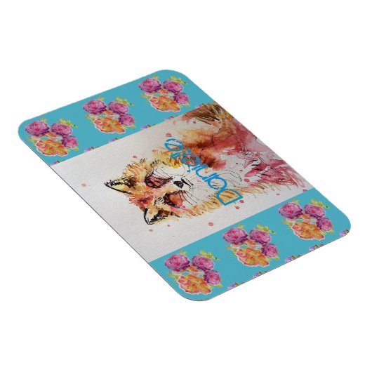 Niedlicher Rotfuchs Aquamarine Rose von Tieren Ros Magnet (Rechte Seite)