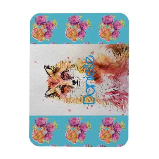 Niedlicher Rotfuchs Aquamarine Rose von Tieren Ros Magnet (Vertikal)