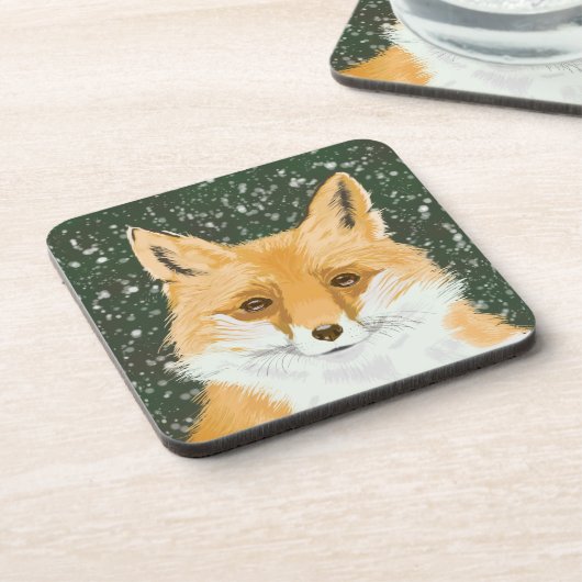 Niedlicher Rotfuchs - im Schnee. Getränkeuntersetzer (Linke Seite)