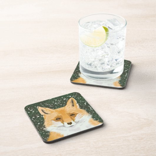 Niedlicher Rotfuchs - im Schnee. Getränkeuntersetzer (Rechte Seite)