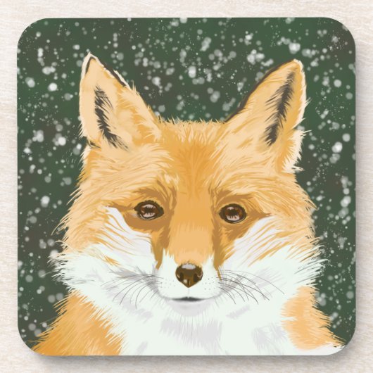 Niedlicher Rotfuchs - im Schnee. Getränkeuntersetzer (Vorderseite)