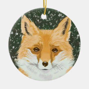 Niedlicher Rotfuchs - im Schnee. Keramik Ornament