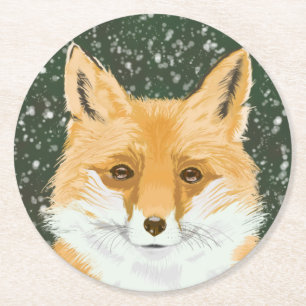 Niedlicher Rotfuchs - im Schnee. Runder Pappuntersetzer