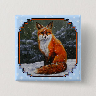 Niedlicher Rotfuchs im Winterschnee Button