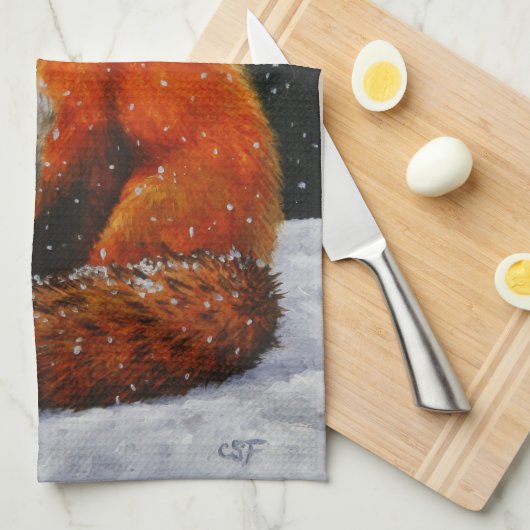 Niedlicher Rotfuchs im Winterschnee Geschirrtuch (Viertel Falte)