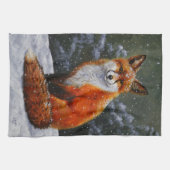 Niedlicher Rotfuchs im Winterschnee Geschirrtuch (Horizontal)