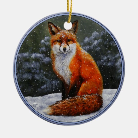 Niedlicher Rotfuchs im Winterschnee Keramik Ornament (Vorne)