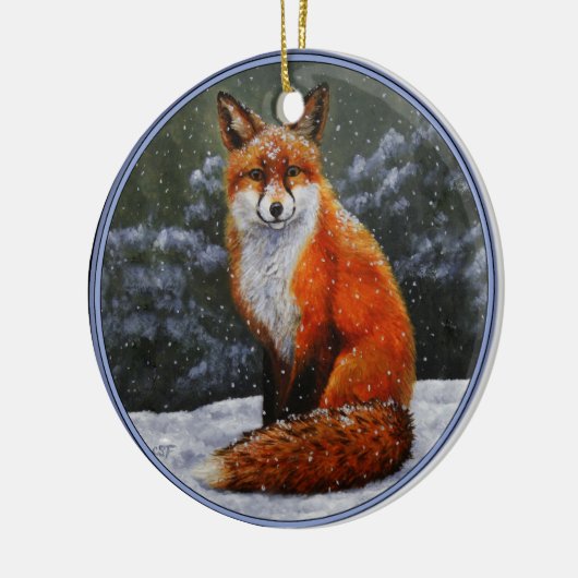 Niedlicher Rotfuchs im Winterschnee Keramik Ornament (Links)