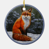 Niedlicher Rotfuchs im Winterschnee Keramik Ornament (Hinten)