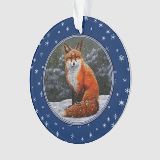 Niedlicher Rotfuchs im Winterschnee Ornament (Vorderseite)