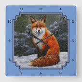 Niedlicher Rotfuchs im Winterschnee Quadratische Wanduhr (Vorderseite)