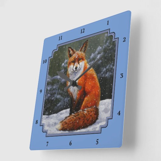 Niedlicher Rotfuchs im Winterschnee Quadratische Wanduhr (Winkel)