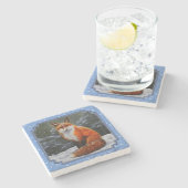 Niedlicher Rotfuchs im Winterschnee Steinuntersetzer (Seitenansicht)