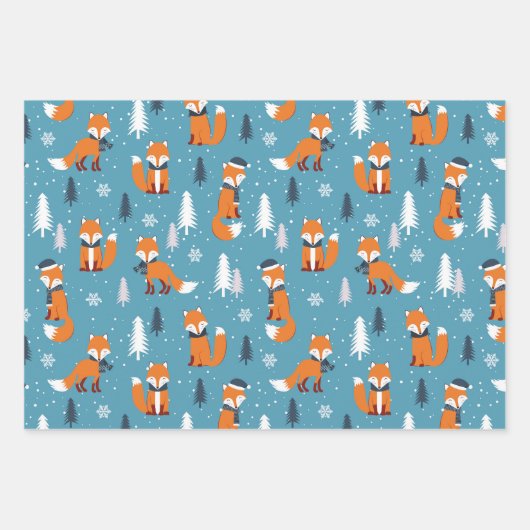 Niedlicher Rotfuchs in drei Weihnachtsmustern Geschenkpapier Set (Vorderseite 3)