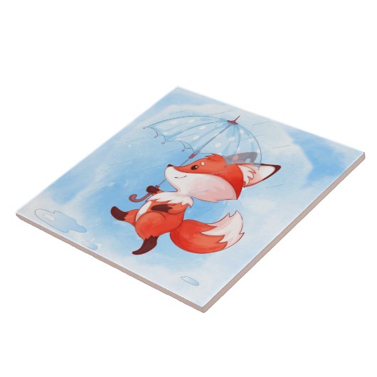 Niedlicher Rotfuchs mit Umbrella Fliese (Seite)