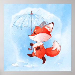 Niedlicher Rotfuchs mit Umbrella Poster