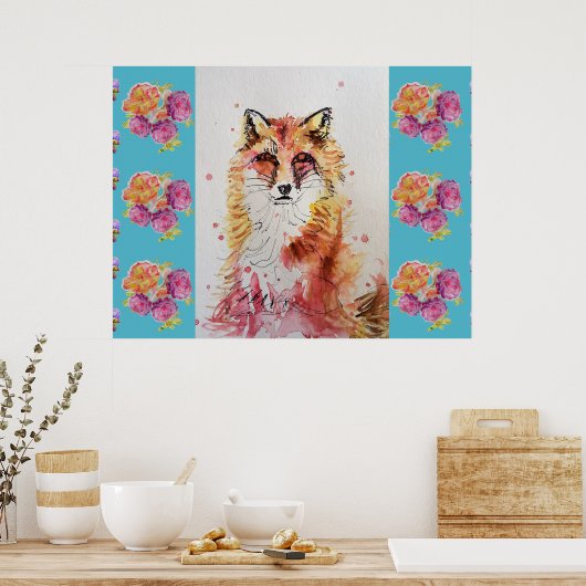 Niedlicher Rotfuchs Rose Rose Poster (Küche)