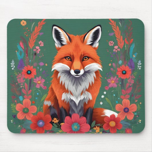 Niedlicher Rotfuchs und Blume Mousepad (Vorne)