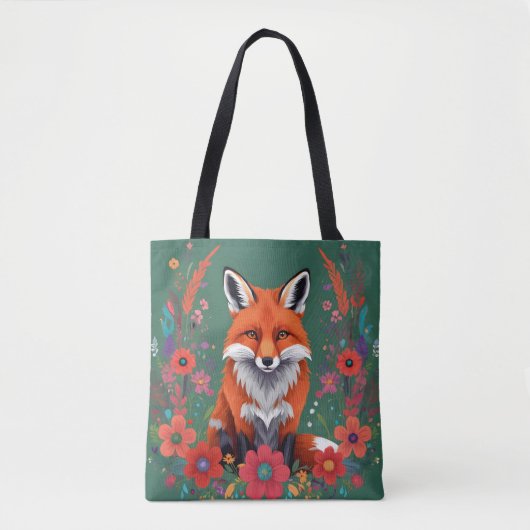 Niedlicher Rotfuchs und Blume Tasche (Vorderseite)