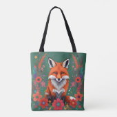 Niedlicher Rotfuchs und Blume Tasche (Rückseite)