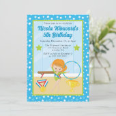 Niedlicher Rothaargymnast-Kindergeburtstag Einladung (Stehend Vorderseite)