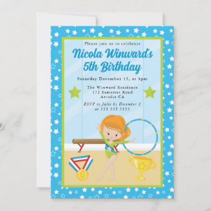 Niedlicher Rothaargymnast-Kindergeburtstag Einladung